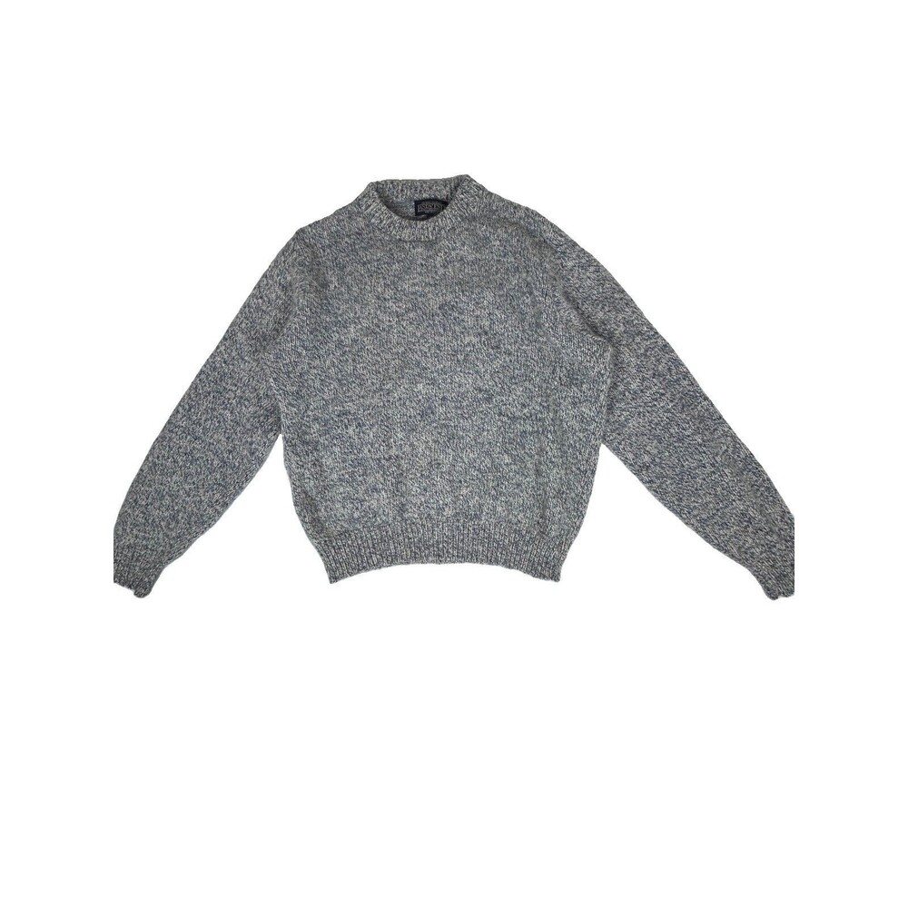 Vintage VTG Lands End Womens Wool Crewneck Sweater Blue/Gray Made In USA Sz L